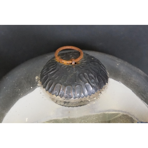 135 - Pair of large Christmas baubles / witches balls, with metal loop handles, measure 23cm tall