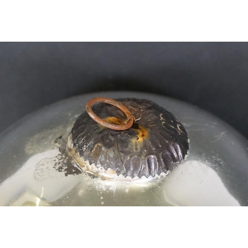 135 - Pair of large Christmas baubles / witches balls, with metal loop handles, measure 23cm tall