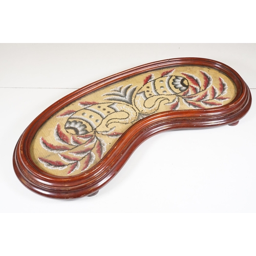 138 - Late 19th Century Victorian mahogany framed beadwork with four wooden bun feet and glazed top in the... 