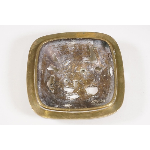 141 - Chinese bronzed lidded censer with dragon and traditional detailing, with twin handles on four legs,... 