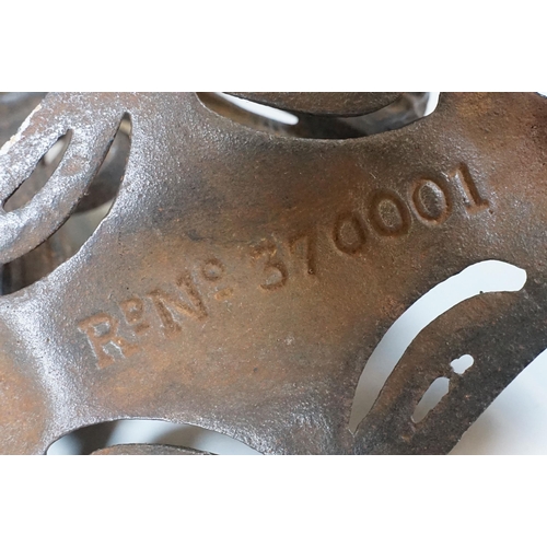 159 - Art nouveau late 19th century pierced iron wall bracket of foliate sinuous design, stamped with a re... 