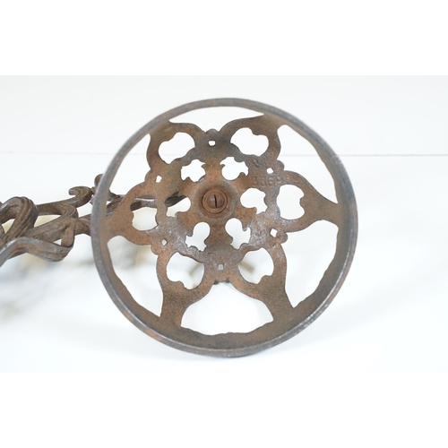 159 - Art nouveau late 19th century pierced iron wall bracket of foliate sinuous design, stamped with a re... 