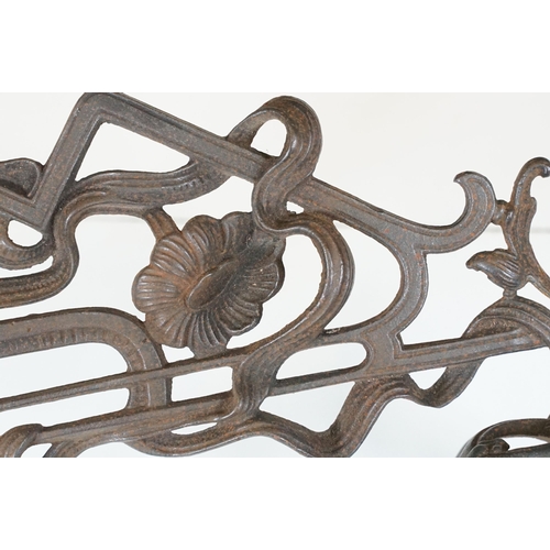 159 - Art nouveau late 19th century pierced iron wall bracket of foliate sinuous design, stamped with a re... 