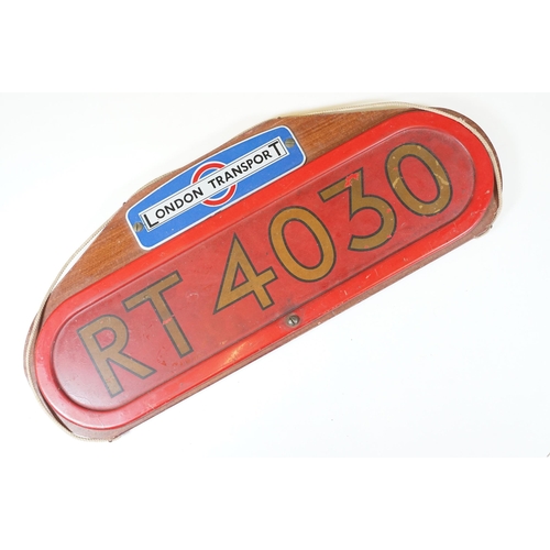 160 - London Transport Routemaster Bus bonnet plate from RT 4030, with London Transport enamel sign, both ... 