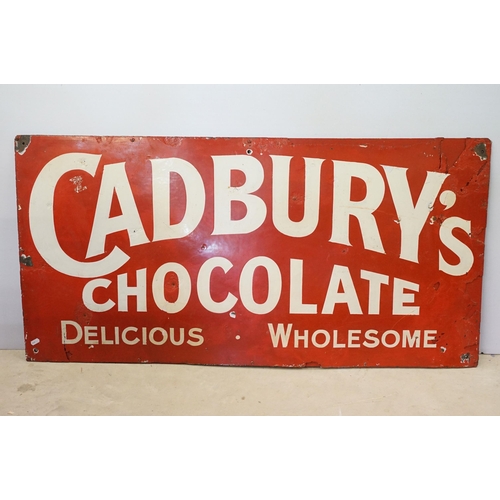 130 - Original Early-Mid 20th Century Cadbury's Chocolate enamel advertising sign, on red ground with whit... 