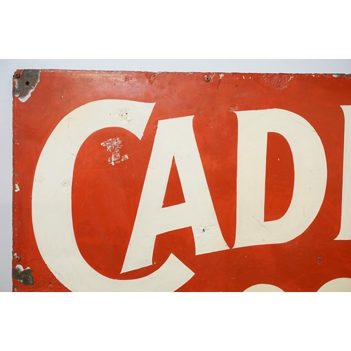 130 - Original Early-Mid 20th Century Cadbury's Chocolate enamel advertising sign, on red ground with whit... 