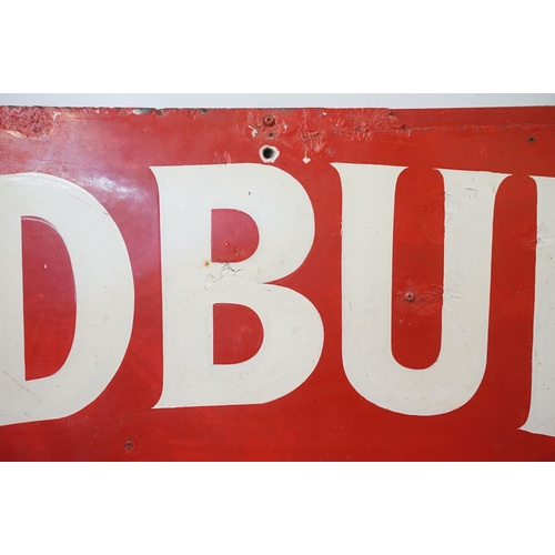 130 - Original Early-Mid 20th Century Cadbury's Chocolate enamel advertising sign, on red ground with whit... 