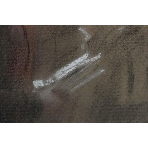 515 - Early 20th century study of a group of gentlemen in top hats waiting, pastel, indistinctly signed lo... 