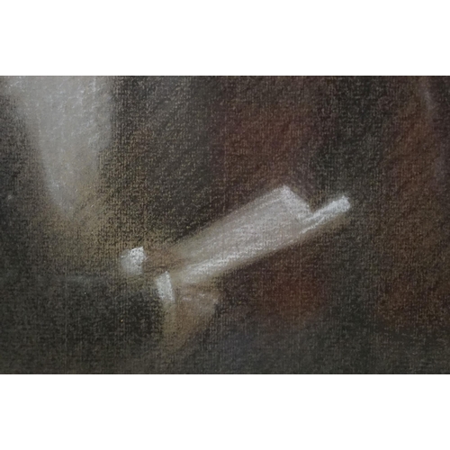 515 - Early 20th century study of a group of gentlemen in top hats waiting, pastel, indistinctly signed lo... 