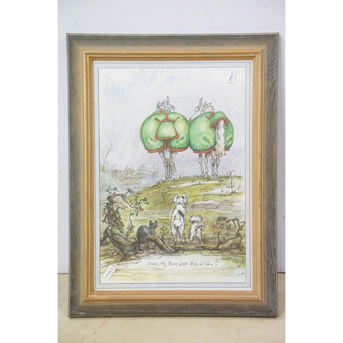 519 - Lesley Bruce, a set of three: horse related comical scenes, comprising: 'Does My Bum Look Big in Thi... 