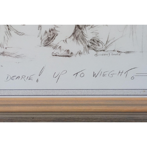 519 - Lesley Bruce, a set of three: horse related comical scenes, comprising: 'Does My Bum Look Big in Thi... 