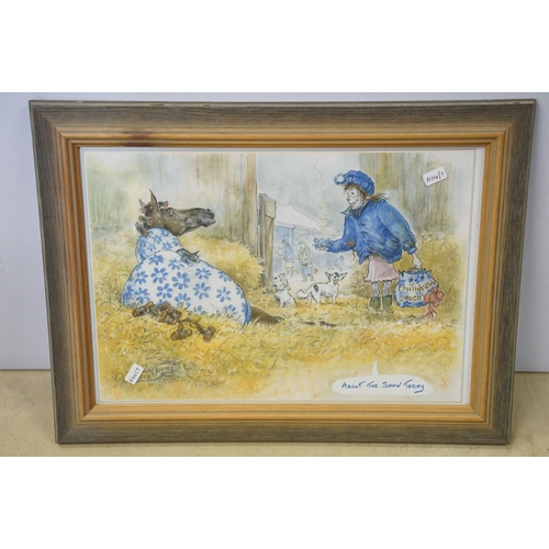 519 - Lesley Bruce, a set of three: horse related comical scenes, comprising: 'Does My Bum Look Big in Thi... 