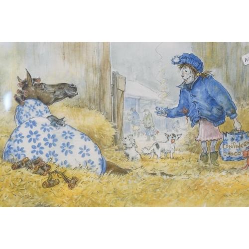 519 - Lesley Bruce, a set of three: horse related comical scenes, comprising: 'Does My Bum Look Big in Thi... 