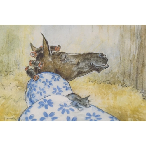 519 - Lesley Bruce, a set of three: horse related comical scenes, comprising: 'Does My Bum Look Big in Thi... 