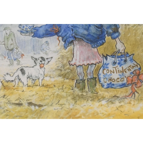 519 - Lesley Bruce, a set of three: horse related comical scenes, comprising: 'Does My Bum Look Big in Thi... 