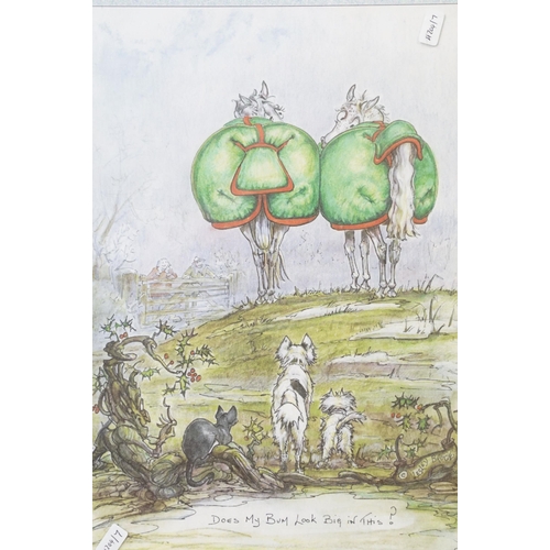 519 - Lesley Bruce, a set of three: horse related comical scenes, comprising: 'Does My Bum Look Big in Thi... 
