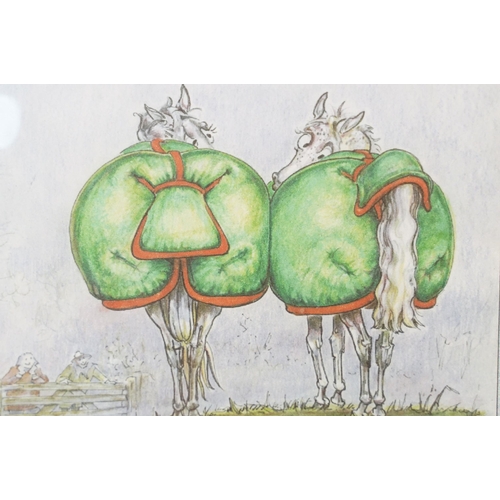 519 - Lesley Bruce, a set of three: horse related comical scenes, comprising: 'Does My Bum Look Big in Thi... 