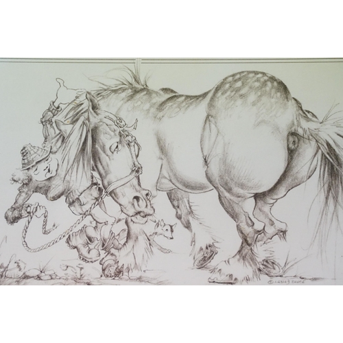 519 - Lesley Bruce, a set of three: horse related comical scenes, comprising: 'Does My Bum Look Big in Thi... 