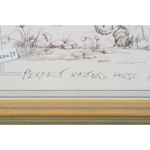 519 - Lesley Bruce, a set of three: horse related comical scenes, comprising: 'Does My Bum Look Big in Thi... 