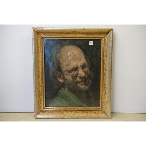 525 - 20th century English school, portrait study of a man wearing glasses, oil on panel, 26 x 21cm, gilt ... 