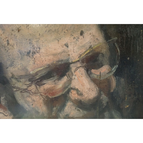 525 - 20th century English school, portrait study of a man wearing glasses, oil on panel, 26 x 21cm, gilt ... 