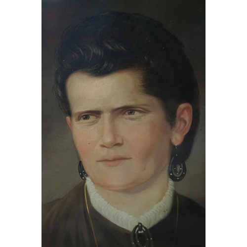 528 - Late 19th century English school, oval head and shoulders portrait study of a lady in mourning dress... 