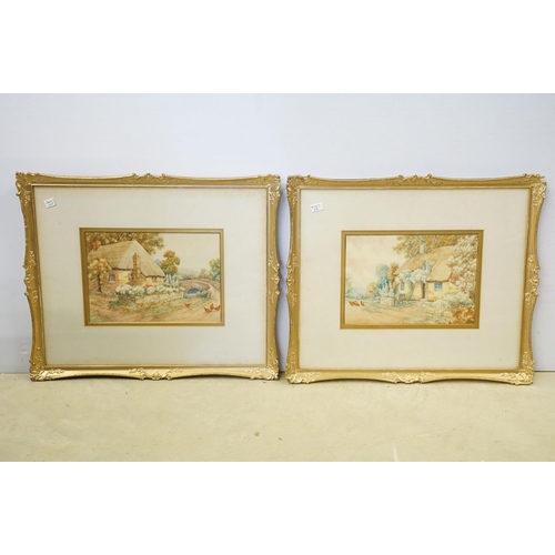 548 - Early 20th century English school, a pair: cottage scenes with chickens, each watercolour, 17.5 x 25... 