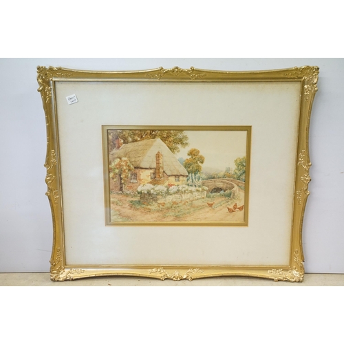 548 - Early 20th century English school, a pair: cottage scenes with chickens, each watercolour, 17.5 x 25... 
