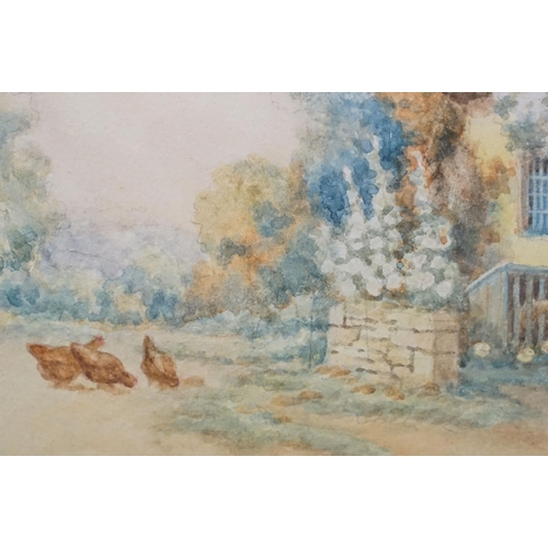 548 - Early 20th century English school, a pair: cottage scenes with chickens, each watercolour, 17.5 x 25... 