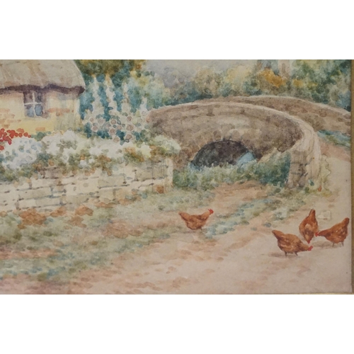 548 - Early 20th century English school, a pair: cottage scenes with chickens, each watercolour, 17.5 x 25... 