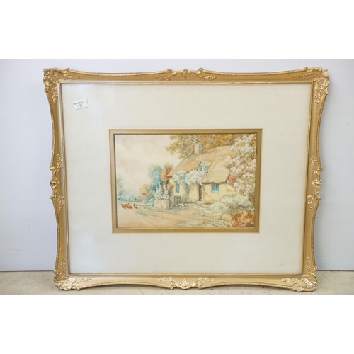 548 - Early 20th century English school, a pair: cottage scenes with chickens, each watercolour, 17.5 x 25... 