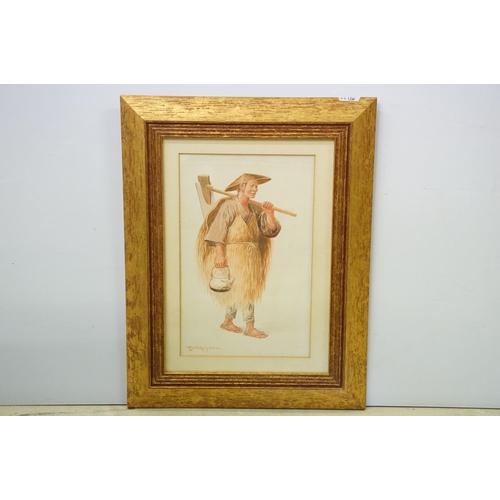 549 - Tadashi Nakayama (Japanese, 1927 - 2014), portrait of a male farmhand, watercolour, signed lower lef... 