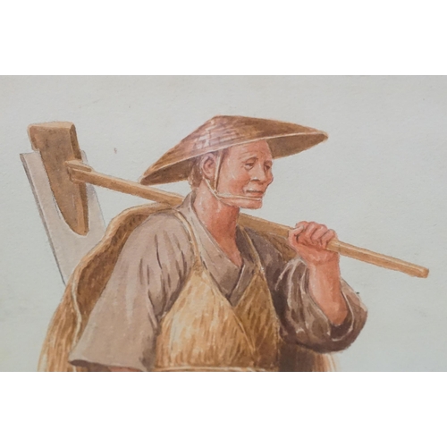 549 - Tadashi Nakayama (Japanese, 1927 - 2014), portrait of a male farmhand, watercolour, signed lower lef... 