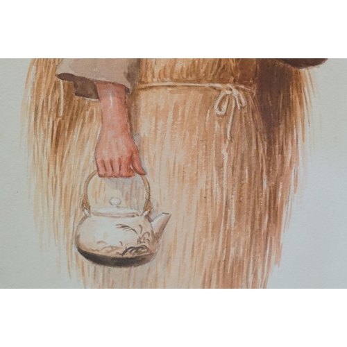 549 - Tadashi Nakayama (Japanese, 1927 - 2014), portrait of a male farmhand, watercolour, signed lower lef... 