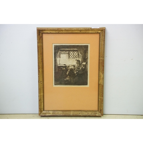 557 - Frederick George Cotman (British, 1850 - 1920), 'The Lacemaker', etching, inscribed with title and a... 