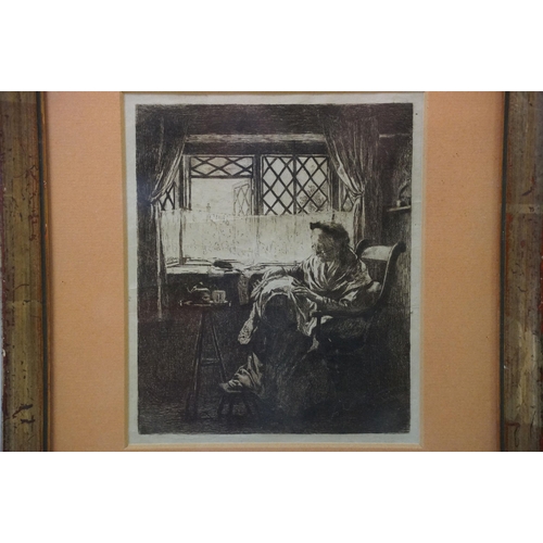 557 - Frederick George Cotman (British, 1850 - 1920), 'The Lacemaker', etching, inscribed with title and a... 