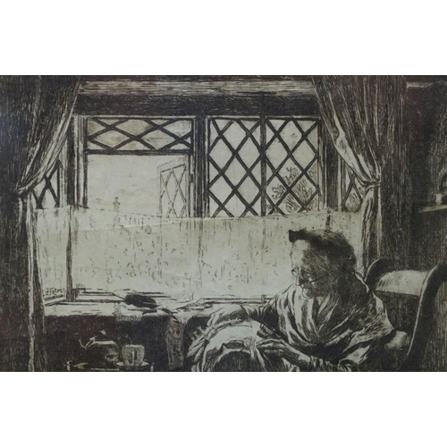 557 - Frederick George Cotman (British, 1850 - 1920), 'The Lacemaker', etching, inscribed with title and a... 