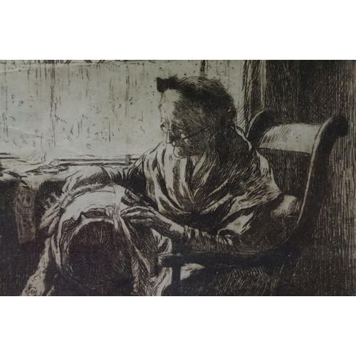557 - Frederick George Cotman (British, 1850 - 1920), 'The Lacemaker', etching, inscribed with title and a... 