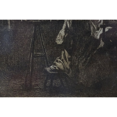 557 - Frederick George Cotman (British, 1850 - 1920), 'The Lacemaker', etching, inscribed with title and a... 