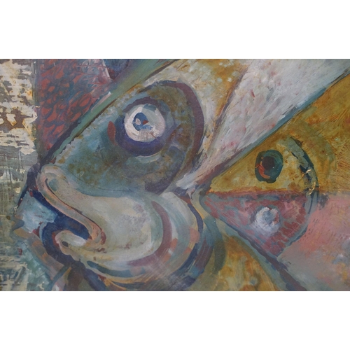 565 - D G Seymour (British, 20th century) abstract study of a fish, oil on board, signed lower right and f... 