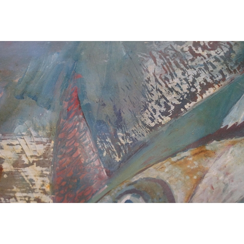 565 - D G Seymour (British, 20th century) abstract study of a fish, oil on board, signed lower right and f... 