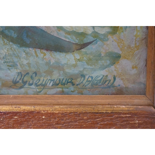 565 - D G Seymour (British, 20th century) abstract study of a fish, oil on board, signed lower right and f... 