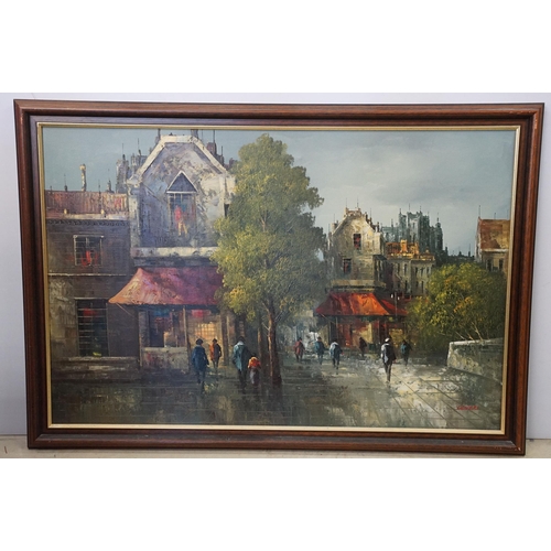 573 - I Costello, Continental street scene with figures - probably Paris, oil on canvas, signed lower righ... 