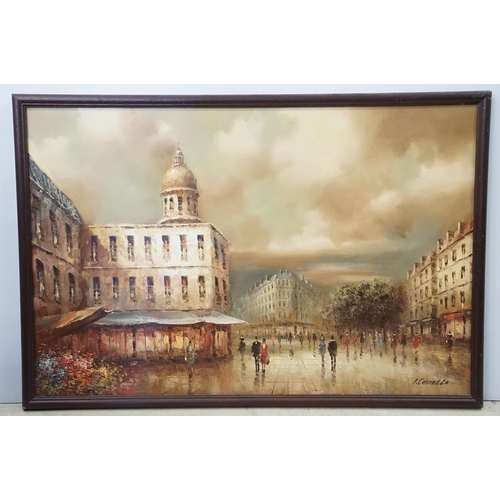 573 - I Costello, Continental street scene with figures - probably Paris, oil on canvas, signed lower righ... 