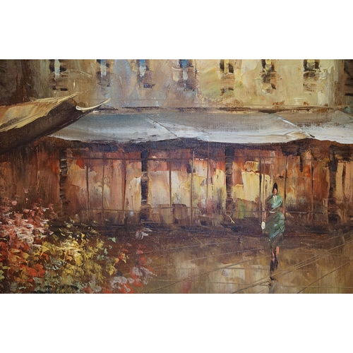 573 - I Costello, Continental street scene with figures - probably Paris, oil on canvas, signed lower righ... 