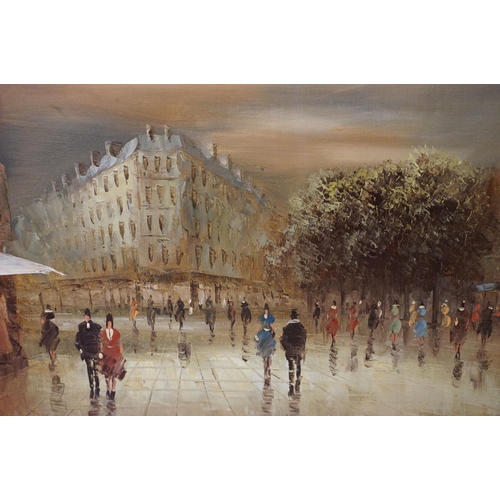 573 - I Costello, Continental street scene with figures - probably Paris, oil on canvas, signed lower righ... 