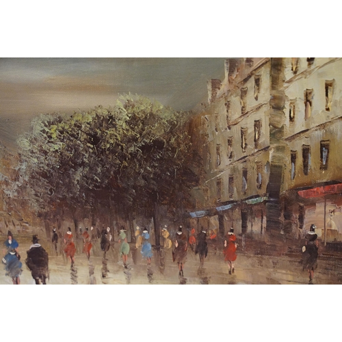 573 - I Costello, Continental street scene with figures - probably Paris, oil on canvas, signed lower righ... 