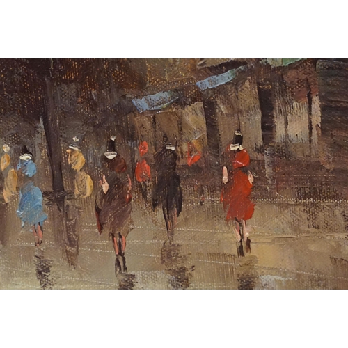 573 - I Costello, Continental street scene with figures - probably Paris, oil on canvas, signed lower righ... 