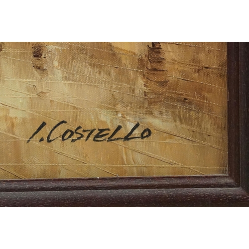 573 - I Costello, Continental street scene with figures - probably Paris, oil on canvas, signed lower righ... 