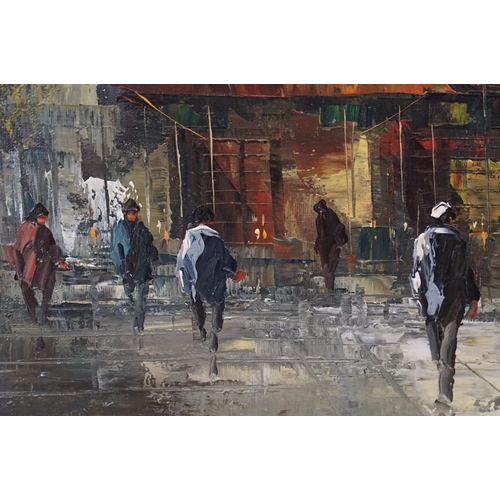 573 - I Costello, Continental street scene with figures - probably Paris, oil on canvas, signed lower righ... 